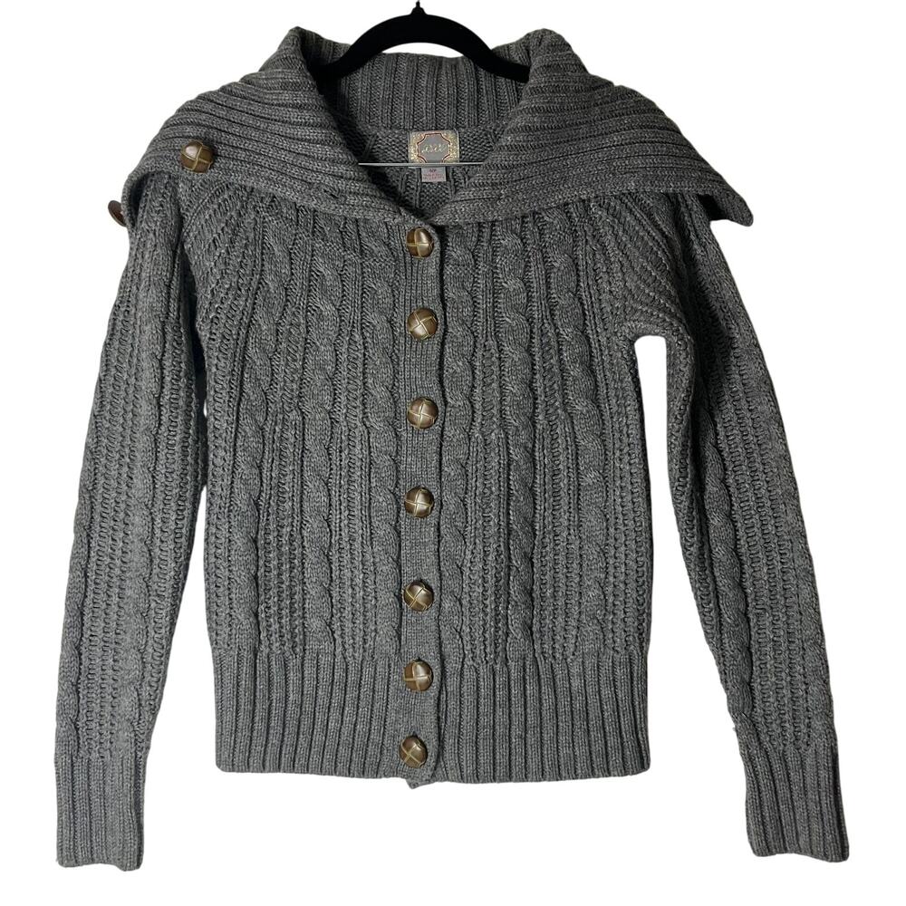 XXI Forever 21 Gray Mock Neck Button Front Open Knit Argyle Sweater Size S